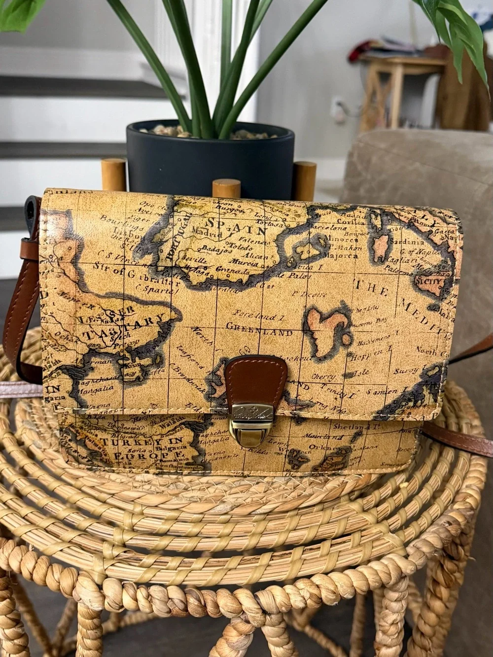 Patricia Nash P141414X European Map Print Leather Crossbody